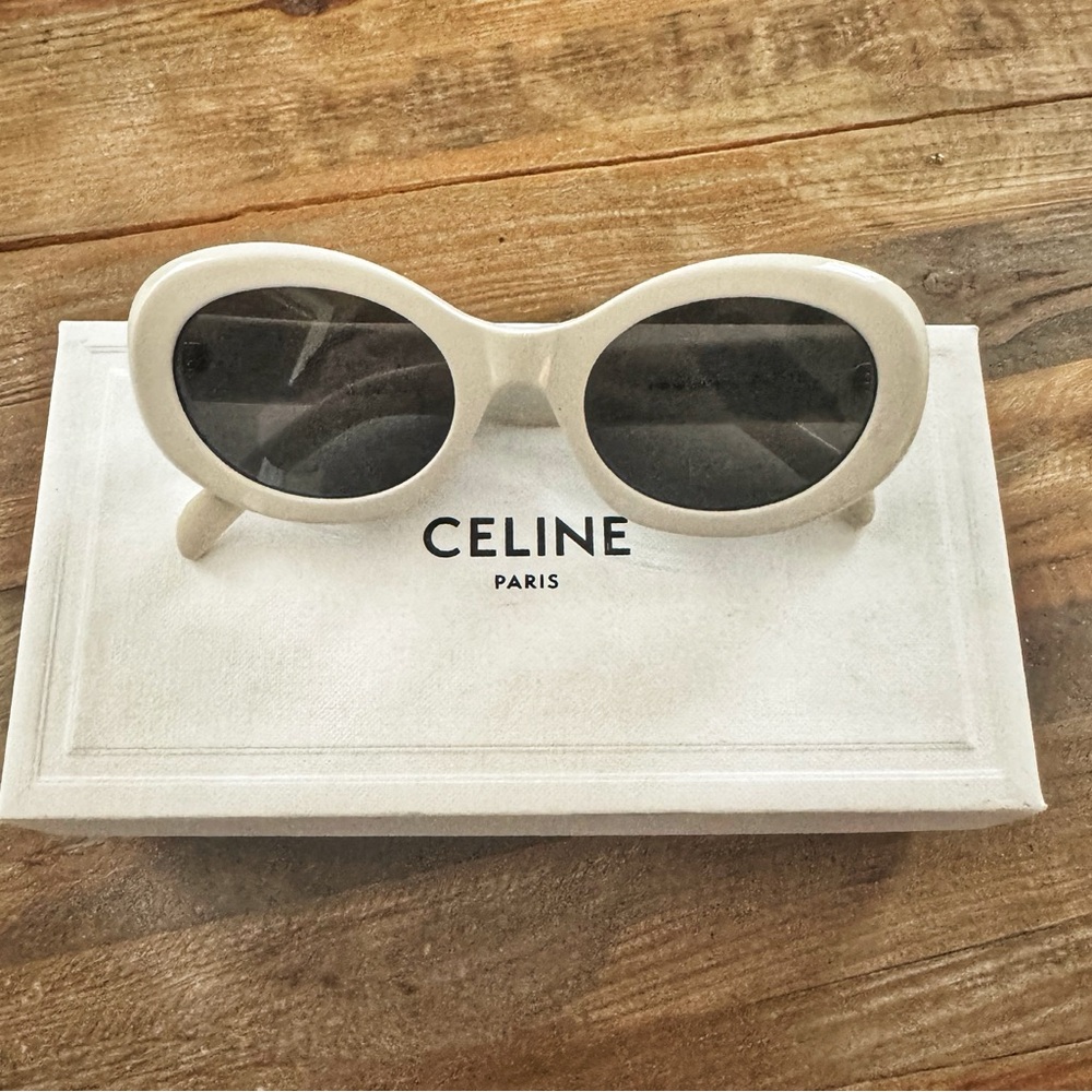 Celine Triomphe White Acetate Oval Sunglasses